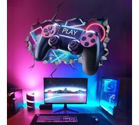 decalmile 3D Game PlayStation Wall Decals Gamer Controller Gaming Accessories 3D Broken Wall Stickers Boys Bedroom Kids Room Playroom Gift Wall Decor