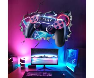 decalmile 3D Game PlayStation Wall Decals Gamer Controller Gaming Accessories 3D Broken Wall Stickers Boys Bedroom Kids Room Playroom Gift Wall Decor