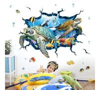 decalmile 3D Under The Sea Turtle Wall Decals Underwater Ocean Fish Broken Wall Stickers Kids Bedroom Living Room Bathroom Wall Decor