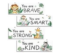 decalmile 4 Pieces Jungle Animal Wooden Hanging Signs Safari Wood Wall Decor Baby Nursery Kids Bedroom Daycare Wall Art Decor