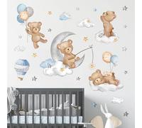 decalmile Bear Sleeping on The Moon Hot Air Balloon Wall Decals Stickers