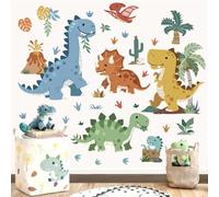 decalmile Boho Dinosaur Wall Decals Dino Tropical Plants Palm Tree Volcano Wall Stickers Boys Bedroom Toddler Kids Room Baby Nursery Home Decor