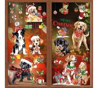 decalmile Christmas Dog Puppy Window Clings Reusable Pet Dogs Xmas Window Decals Double Side Printed Window Stickers Glass Door Home Party Shop Showcase Decoration