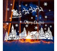 decalmile Christmas Window Clings Double Side Snow House Santa Claus Reindeer Window Decals Reusable Christmas Window Glass Stickers Door Party Home Decor