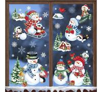 decalmile Christmas Winter Snowman Penguin Window Clings Reusable Christmas Tree Snowflake Window Decals Double Side Printed Window Glass Mirror Party Decoration