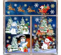 decalmile Christmas Winter Snowman Reindeer Window Clings Reusable Santa Claus Elk Xmas Tree Window Decals Double Side Printed Window Stickers Glass Door Home Party Shop Showcase Decoration