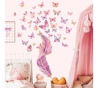 decalmile Colorful Butterflies Pink Feather Girls Room Wall Decals Stickers