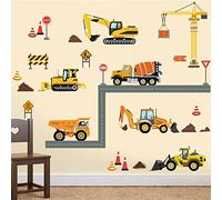 decalmile Construction Vehicles Wall Decals Truck Digger Engineering Car Wall Stickers Baby Nursery Boys Bedroom Playroom Wall Decor