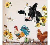decalmile Farm Animals Cow Wall Stickers Rooster Sunflower Wall Decals Bedroom Living Room TV Wall Home Decor