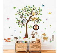 decalmile Forest Animals Tree Wall Decals Fox Squirrel Deer Wall Stickers Baby Nursery Kids Bedroom Playroom Wall Decor