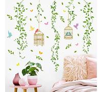 decalmile Hanging Vine Wall Stickers Green Leaves Birds Wall Decals Bedroom Living Room Sofa TV Background Wall Art Decor
