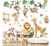 decalmile Jungle Animals Climbing Tree Wall Stickers Safari Animal Giraffe Lion Monkey Wall Decals Baby Nursery Toddler Room Living Room Wall Decor