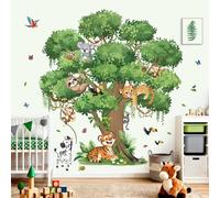 decalmile Jungle Animals Large Tree Wall Stickers Safari Animal Tiger Leopard Zebra Wall Decals Kids Room Baby Nursery Bedroom Home Decor