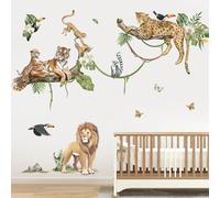 decalmile Jungle Animals Tree Branch Wall Stickers Safari Lion Leopard Tiger Wall Decals Baby Nursery Kids Room Playroom Wall Decor