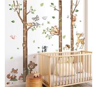 decalmile Large Birch Tree Forest Animals Wall Stickers Bear Rabbit Fox Deer Wall Decals Baby Nursery Toddler Bedroom Living Room Wall Decor(H: 63inches/ 160cm)