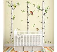 decalmile Large Birch Tree Wall Decals White Tree Forest Birds Wall Stickers Bedroom Living Room Baby Nursery Wall Decor