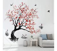 decalmile Large Blossom Tree Wall Decals Swan Flower Tree Wall Stickers Living Room Bedroom TV Background Wall Decor (Tree H: 140cm)