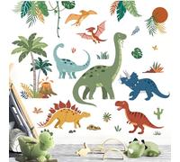 decalmile Large Boho Dinosaurs Wall Decals Dino Animal Tropical Palm Tree Wall Stickers Boys Bedroom Playroom Baby Nursery Wall Decor(XL)