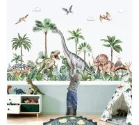 decalmile Large Dinosaurs Wall Decals Dino Animal Tropical Palm Tree Wall Stickers Living Room Baby Nursery Kids Room Home Decor(XXL)