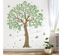 decalmile Large Green Tree Wall Stickers Falling Leaves Birds Wall Decals Living Room Bedroom Office Wall Decor(H: 59 inches/150 cm)