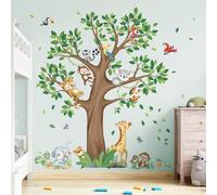 decalmile Large Jungle Animal Tree Wall Decals Giraffe Koala Leopard Safari Wall Stickers Baby Nursery Kids Bedroom Toddler Room Wall Decor