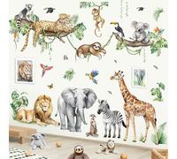 decalmile Large Jungle Animals Tree Branch Wall Stickers Safari Elephant Giraffe Leopard Tropical Leaves Wall Decals Baby Nursery Kids Room Wall Decor(XXL)