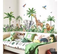 decalmile Large Safari Animals Tropical Tree Wall Decals Jungle Animals Giraffe Elephant Lion Wall Stickers Living Room Baby Nursery Kids Room Wall Decor(XXL)