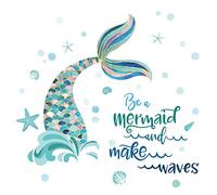 decalmile Mermaid Tail Wall Decals Quotes Be a Mermaid and Make Waves Wall Stickers Baby Girls Nursery Bedroom Bathroom Wall Decor