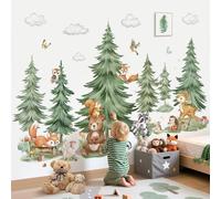 decalmile Mountain Tree Woodland Wall Decals Large Pine Tree Forest Animal Bear Deer Fox Wall Stickers Kids Room Baby Nursery Bedroom Home Decor