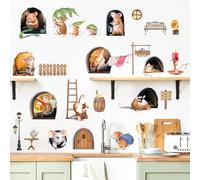 decalmile Mouse Hole 3D Wall Stickers Funny Animal Mouse Wall Decals Kitchen Dining Room Living Room Wall Decor