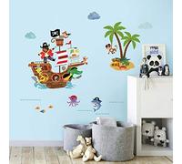 decalmile Pirate Ship Wall Decals Kids Room Animals Wall Stickers Baby Nursery Children Bedroom Bathroom Wall Decor