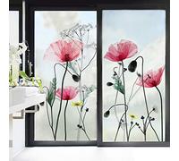 decalmile Poppies Flower Wall Decals Plants Wall Stickers Living Room Bedroom TV Wall Windows Art Decor