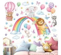 decalmile Rainbow Animal Wall Decals Elephant Lion Bear Clouds Wall Stickers Baby Nursery Kids Room Girls Bedroom Wall Decor