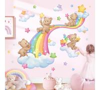decalmile Rainbow Animals Wall Decals Bear Cloudy Colorful Star Wall Stickers Baby Nursery Kids Room Girls Bedroom Home Decor
