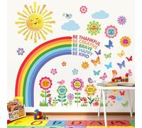 decalmile Rainbow Flower Sun Wall Stickers Reading Corner Inspirational Quotes Wall Decals Kids Playroom School Library Classroom Wall Decor