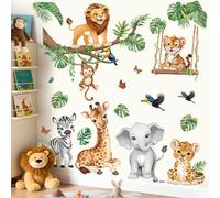 decalmile Safari Animals Wall Stickers Jungle Tree Branch Tropical Leaves Elephant Lion Wall Decals Baby Nursery Kids Bedroom Playroom Home Decor