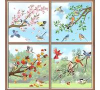 decalmile Spring Summer Birds Tree Branch Colorful Double Sided Window Clings Cherry Blossom Flower Branch Window Decals Anti-Collision Glass Window Doors Window Stickers