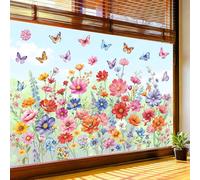 decalmile Spring Summer Colorful Flower Double Sided Window Clings Wildflower Bouquet Butterfly Plants Anti-Collision Glass Doors Window Stickers Decals