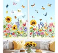 decalmile Spring Summer Garden Flower Double Sided Window Clings Wildflower Sunflower Iris Butterflies Floral Window Decals Anti-Collision Glass Window Doors Window Stickers