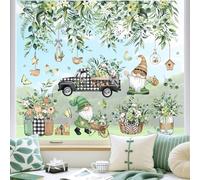 decalmile Spring Summer Hanging Vine Eucalyptus Leaves Double Sided Window Clings Green Leaf Gnome Truck Anti-Collision Glass Doors Window Stickers Decals
