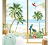 decalmile Spring Summer Palm Trees Double Sided Window Clings Tropical Plants Green Leaves Window Decals Anti-Collision Glass Window Doors Window Stickers