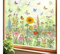 decalmile Spring Summer Vintage Wildflower Double Sided Window Clings Garden Flower Butterfly Birds Anti-Collision Glass Doors Window Stickers Decals