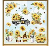 decalmile Sunflower Double Sided Window Clings Summer Flowers Gnomes Window Decals Anti-Collision Glass Window Doors Window Stickers