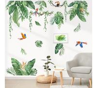 decalmile Tropical Jungle Leaves Wall Decals Palm Leaf Hanging Vines Green Plants Wall Stickers Living Room Bedroom Tv Background Wall Decor