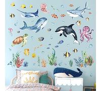 decalmile Under The Sea Fish Ocean Dolphin Sea Turtle Wall Decals Stickers | Peel and Stick Decals for Walls, DIY Wall Art Stickers, Removable & Wall-Safe, Vibrant Colors Wall Decor