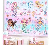 decalmile Under The Sea Mermaid Double Sided Window Clings Ocean Animal Whale Turtle Jellyfish Window Decals Anti-Collision Glass Window Doors Window Stickers