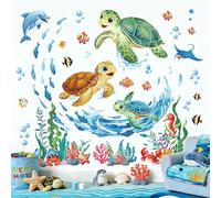 decalmile Under The Sea Turtle Wall Stickers Ocean Tropical Fish Seaweed Wall Decals Bathroom Baby Nursery Kids Bedroom Playroom Room Home Decor