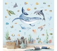 decalmile Watercolor Under The Sea Whale Wall Stickers Ocean Fish Sea Turtle Seaweed Underwater Wall Decals Bathroom Baby Nursery Bedroom Wall Decor
