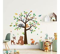 decalmile Woodland Animal Tree Wall Decals Bear Fox Deer Wall Stickers Kids Baby Nursery Bedroom Playing Room Wall Decor
