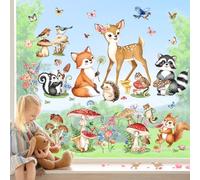 decalmile Woodland Animals Double Sided Window Clings Forest Animal Deer Fox Mushroom Window Decals Anti-Collision Glass Window Doors Window Stickers